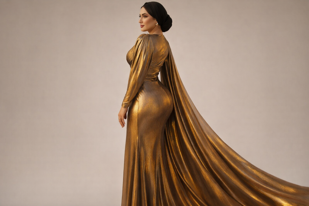 Metallic gold evening gown silhouette styling guide