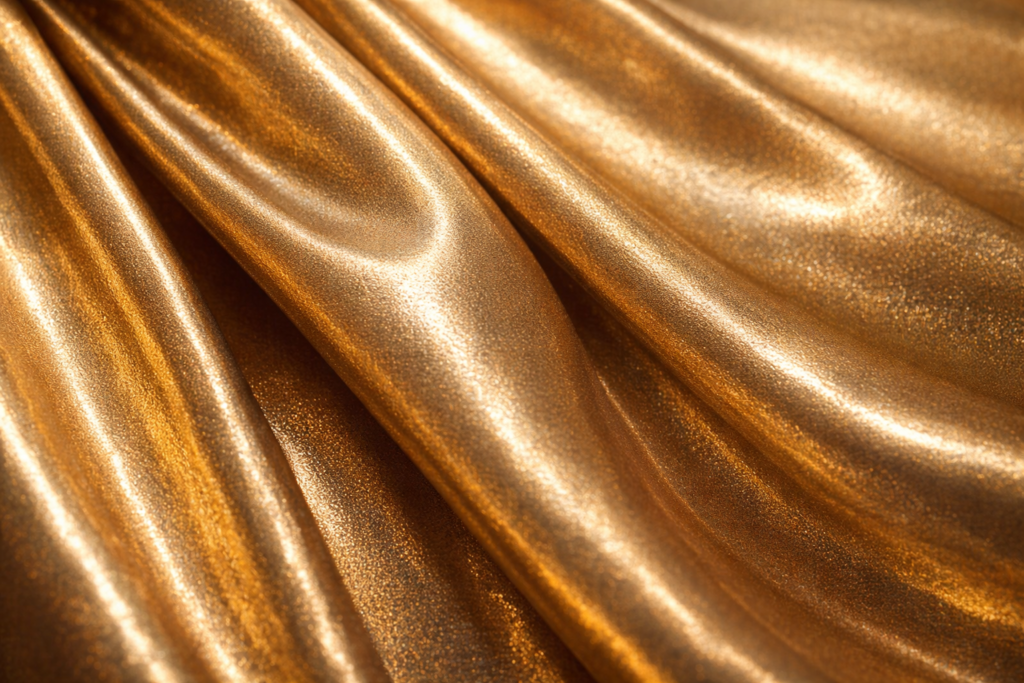 Metallic gold satin fabric shimmer texture 2026 fashion trend