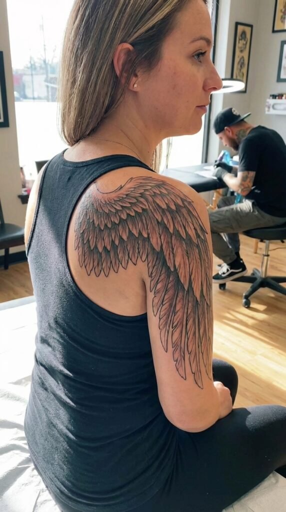 35 Elegant Tattoo Ideas for Women – Meaning & Best Placement Guide 15 Angel wing tattoo women 40238a1a16
