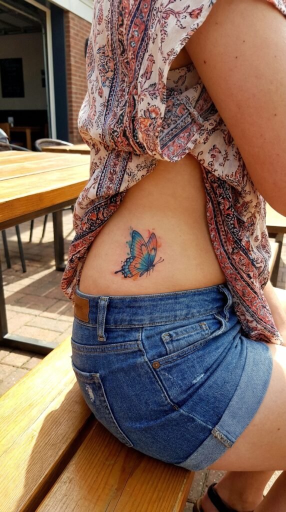 35 Elegant Tattoo Ideas for Women – Meaning & Best Placement Guide 2 Butterfly tattoo women on hip 465766af83