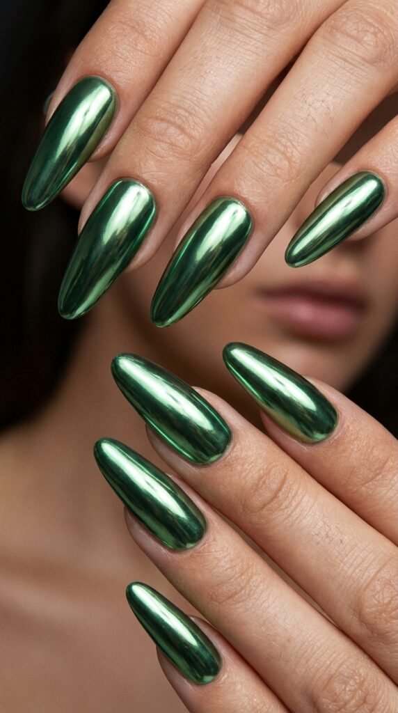 Chrome green metallic nails 694a80e74b 1