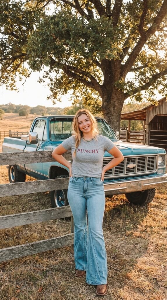 Modern Country Girl Fashion Style 2026 – Casual Western Outfit Guide for Women 3 Cowgirl standing in ranch 81b4264044