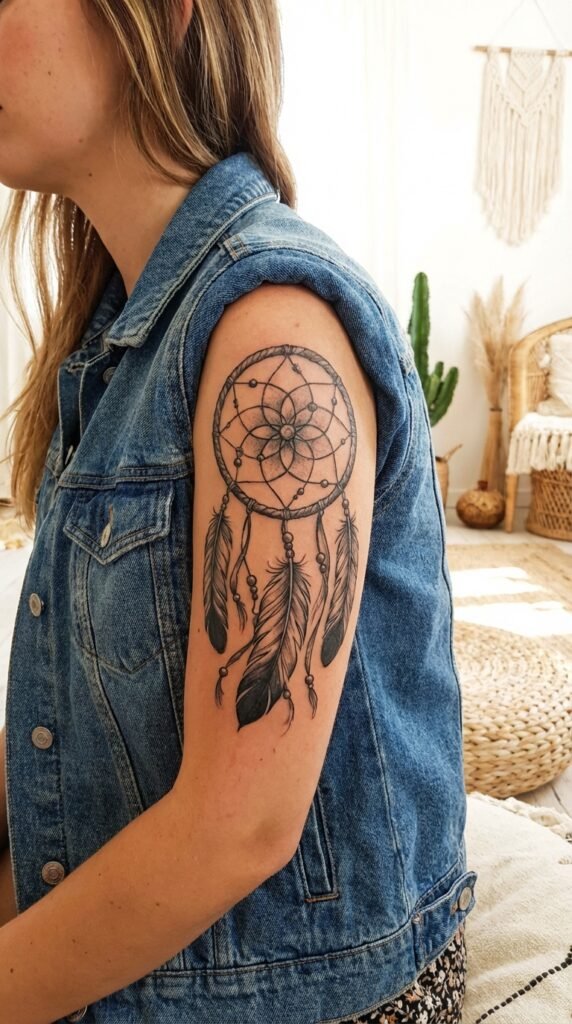 35 Elegant Tattoo Ideas for Women – Meaning & Best Placement Guide 20 Dreamcatcher tattoo women e808282939