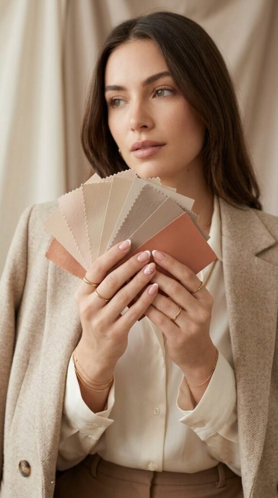 Short Almond Nails Design 2026 – Minimal & Luxury Nail Trends 7 Female model holding 202603232114