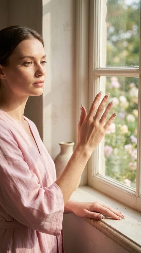 Elegant Bow Nail Art 2026 – Nude Polka Dot Nail Trend Guide 3 Female model near 202603192211