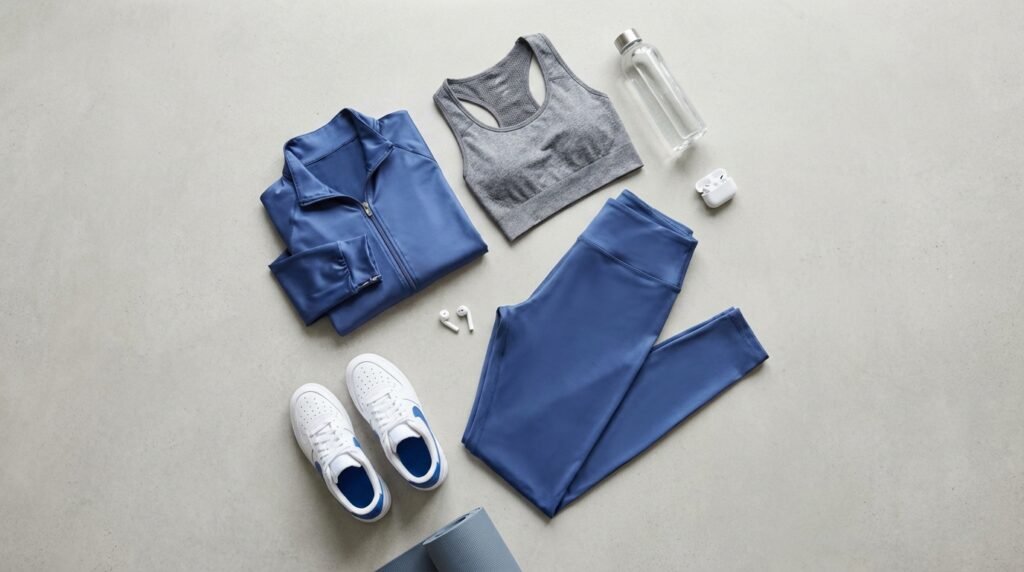 Women’s Athleisure Fashion 2026: Sporty Chic Gym Style Guide 8 Flat lay fashion styling of modern womens athleisu 0076d54574