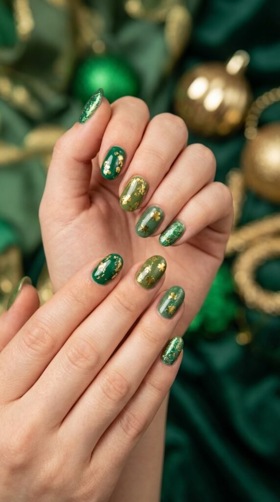 Green and gold nail design d03cc10455