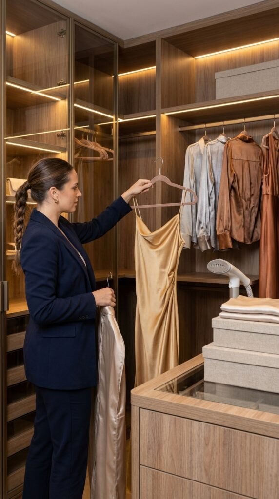 Lifestyle fashion portrait of a woman carefully ha 344562fb8f