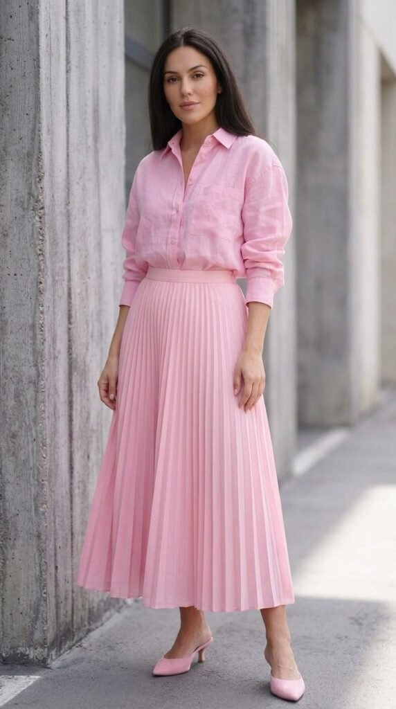 Pink Aesthetic Outfit Ideas 2026 – Elegant Midi Skirt Style 2 Model in pink 202603232233