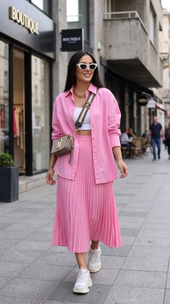 Pink Aesthetic Outfit Ideas 2026 – Elegant Midi Skirt Style 5 Model in pink 202603232235