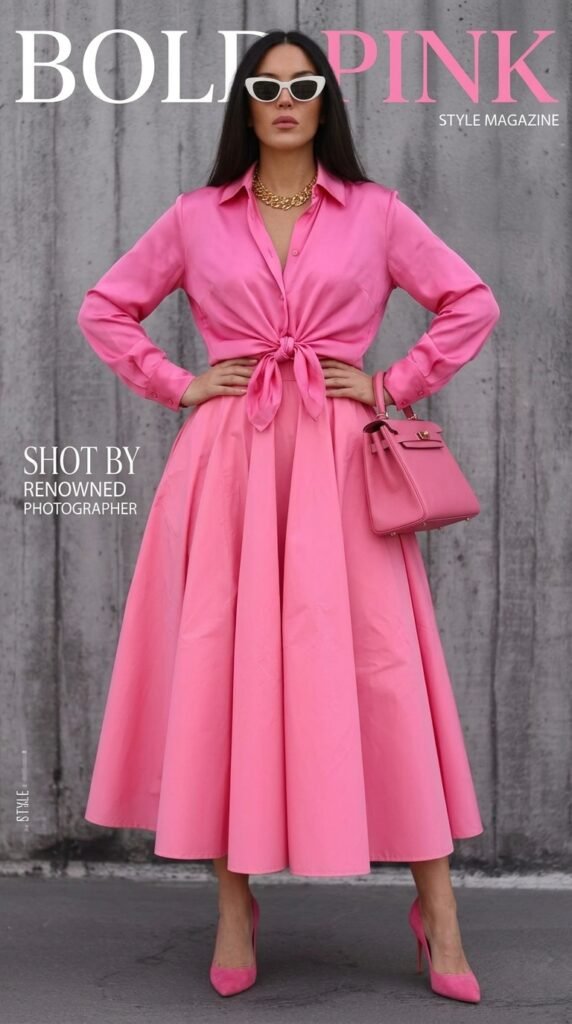 Pink Aesthetic Outfit Ideas 2026 – Elegant Midi Skirt Style 8 Model in pink 202603232236