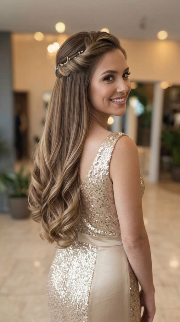 Elegant Half-Up Half-Down Hairstyle 2026 – Soft Glam Hair Trend Guide for Women 4 Model smiling looking 202603261335