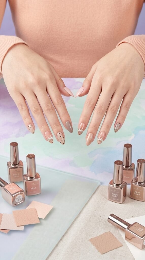 Elegant Bow Nail Art 2026 – Nude Polka Dot Nail Trend Guide 8 Nail shades with 202603192219