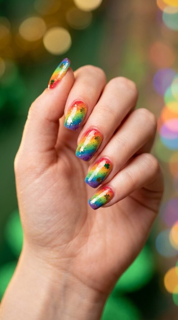 Rainbow gradient nails gold glitter 887271ed39