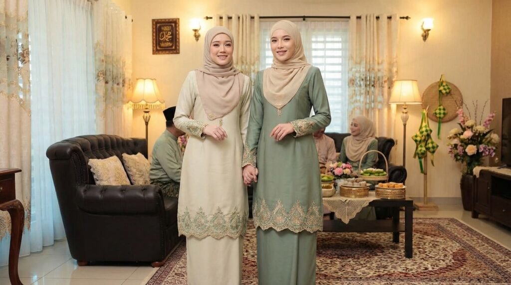 Hari Raya Modest Fashion 2026 in Malaysia: Elegant Embroidered Looks for Modern Muslim Women 8 Sisters wearing modest dresses 9397cd03da