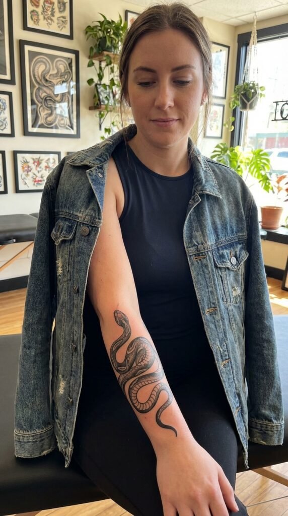 35 Elegant Tattoo Ideas for Women – Meaning & Best Placement Guide 18 Snake tattoo women ff853da047