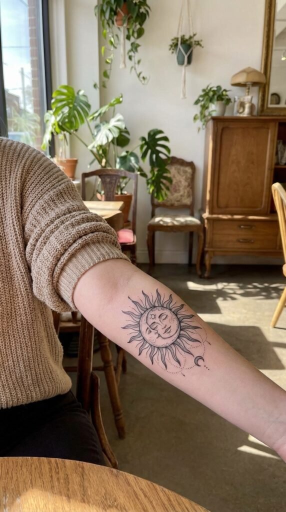 35 Elegant Tattoo Ideas for Women – Meaning & Best Placement Guide 14 Sun and moon tattoo women c08724ddf2