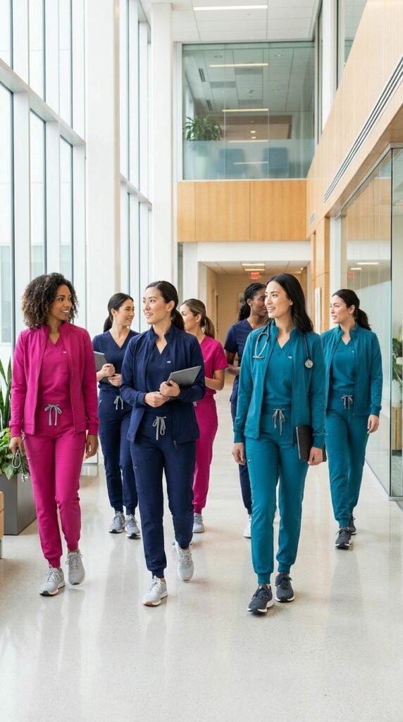 Nurse Scrubs Fashion 2026: Stylish Medical Uniform Trends for Women 3 Ultrarealistic photo of multiple female healthcare 51861290c5