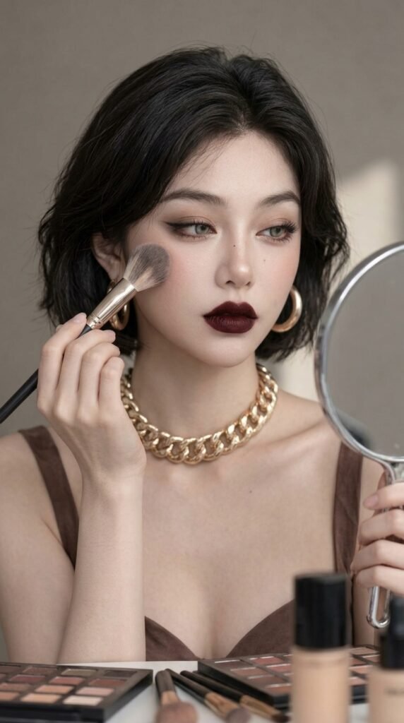 Luxury Soft Glam Beauty & Minimal Fashion Look 2026 Guide 8 Woman applying makeup 202603281216