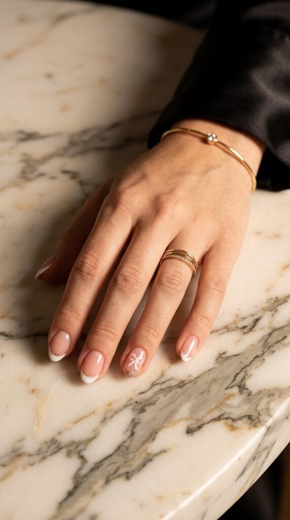 Short Almond Nails Design 2026 – Minimal & Luxury Nail Trends 5 Woman showing gold 202603232110