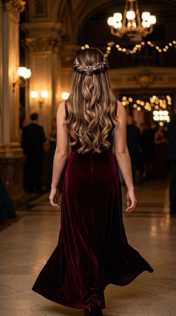 Elegant Half-Up Half-Down Hairstyle 2026 – Soft Glam Hair Trend Guide for Women 8 Woman walking in 202603261338