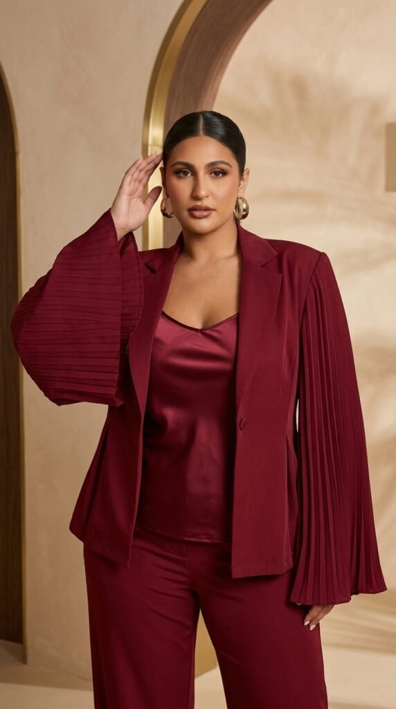 Woman wearing burgundy 202603311312