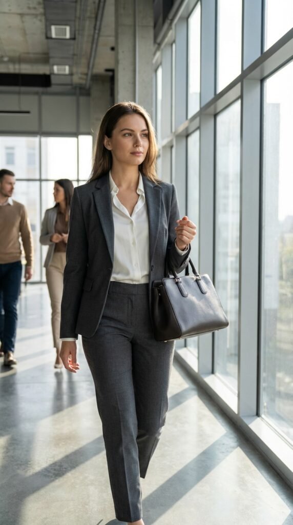 Career Fair Outfit Ideas for Women 2026 – Professional Business Casual Style 8 Woman wearing corporate attire 9a2ccf0955