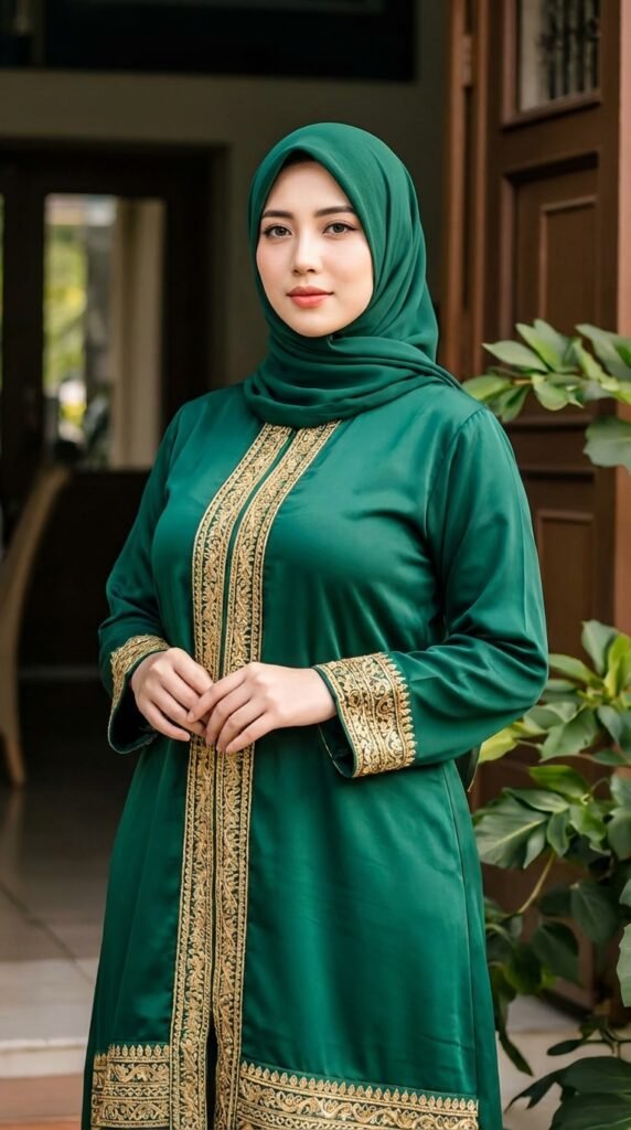 Woman wearing green modest dress 52fd763330