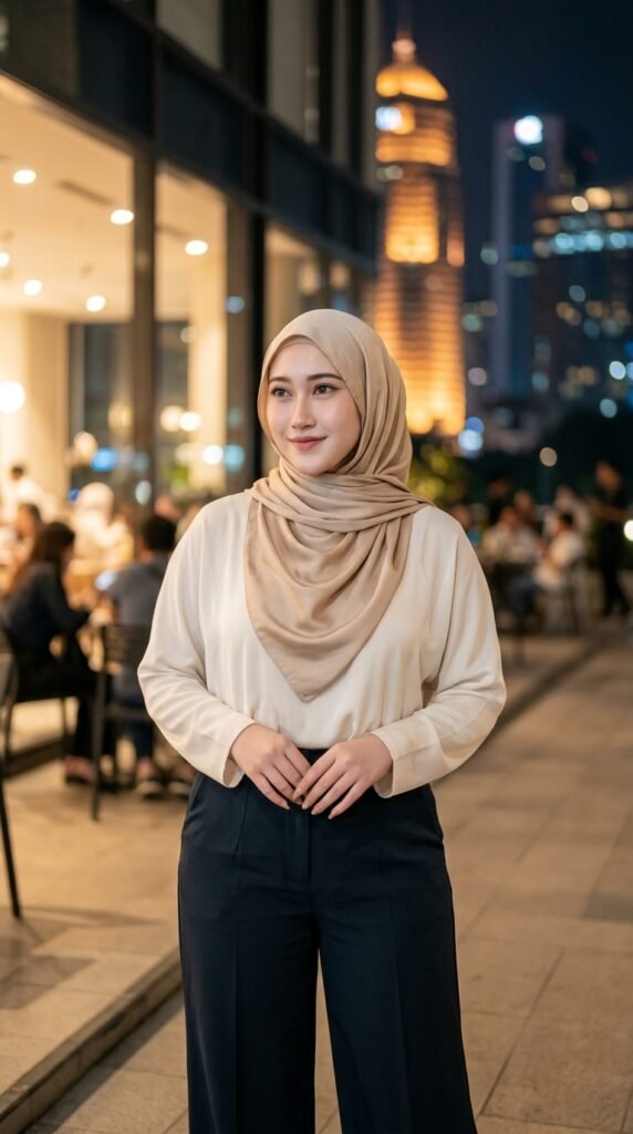 Modern Hijab Casual Style in Malaysia 2026 – Trend Guide 6 Woman wearing hijab outside cafe f646545038