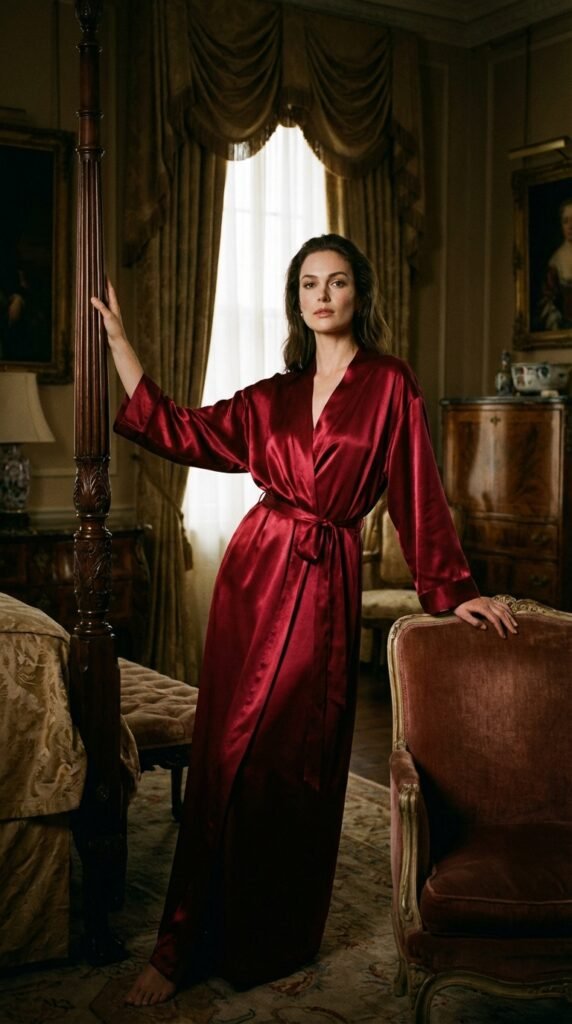Woman wearing red robe bedroom 05745ea8b6