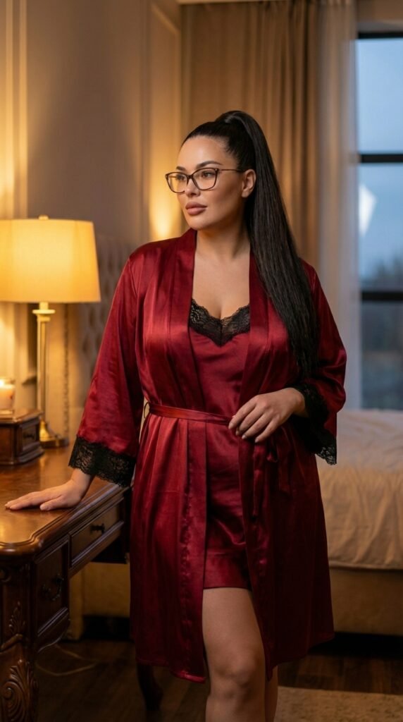 Woman wearing satin robe nightwear 1f33f20be1