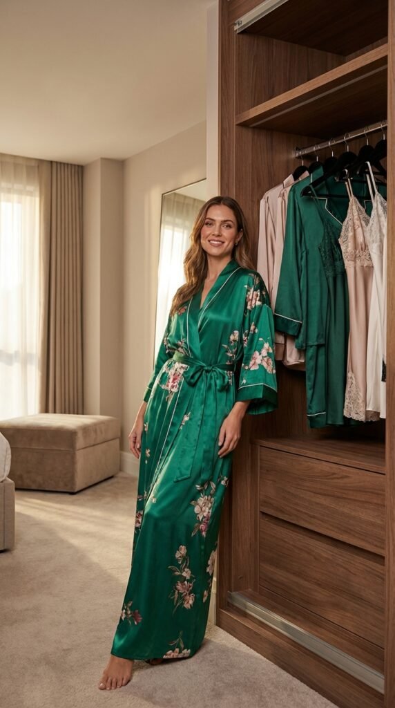 Woman wearing satin robe wardrobe a1bd2a3127