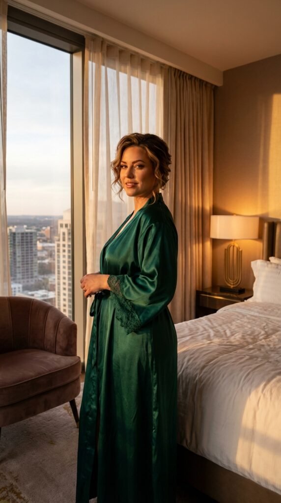 Woman wearing satin robe window a0c882b0b4