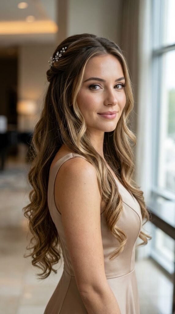 Elegant Half-Up Half-Down Hairstyle 2026 – Soft Glam Hair Trend Guide for Women 2 Woman with half up 202603251922