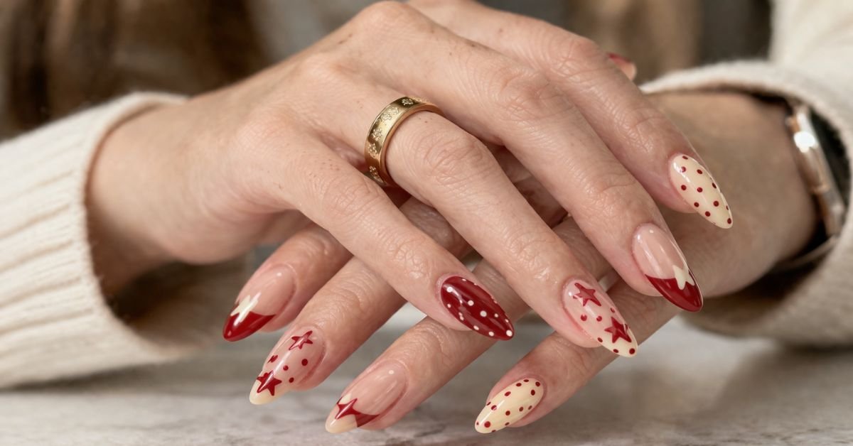 Elegant Mixed Nail Art Designs 2026 – Nude Polka Dot Trend
