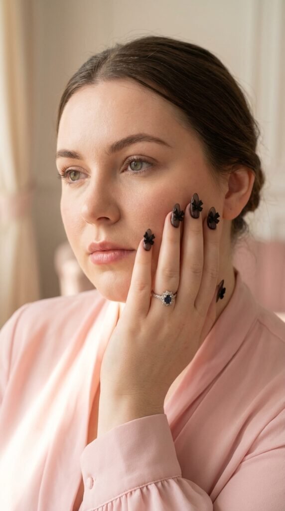 Woman touching face 202604101516