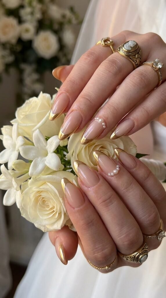 Luxury Gold Nail Art Trends for Women in 2026 8 Bridal manicure with gold chrome… 202605172231