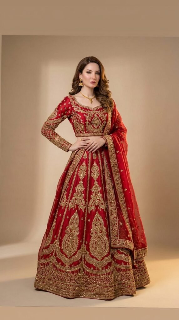 Female model in red lehenga 202605161246