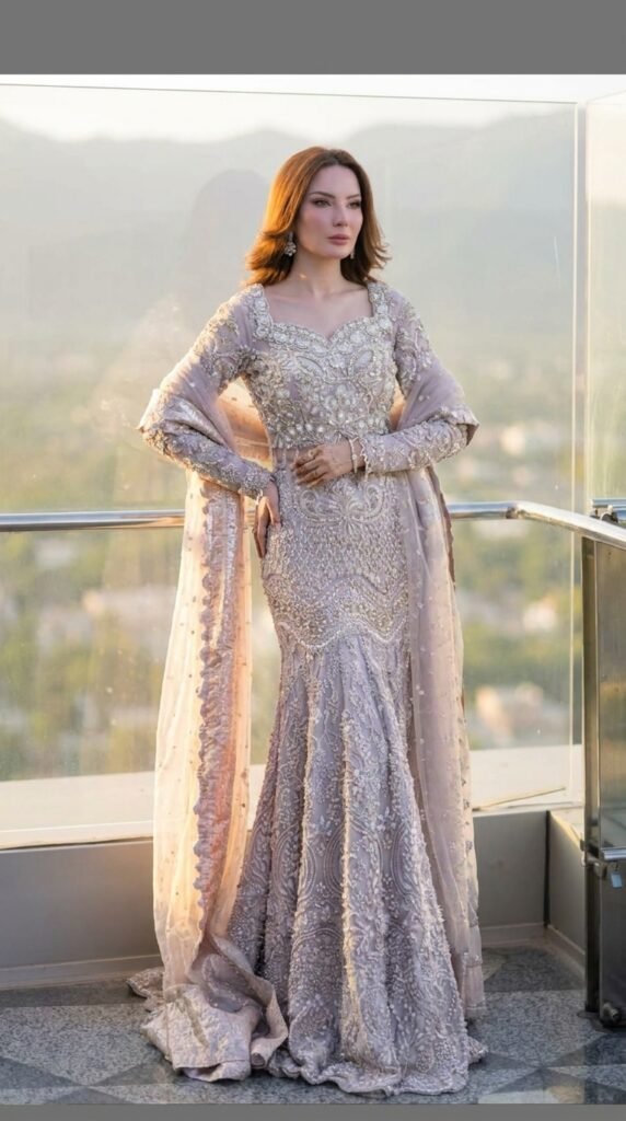 Female model wearing lavender gown 202605161257