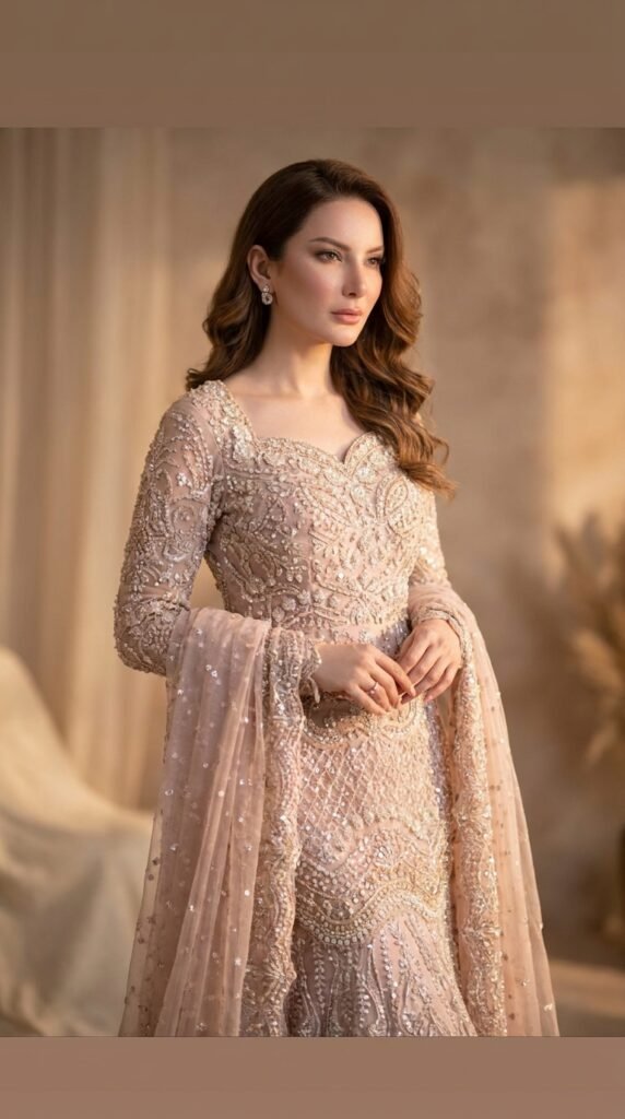 Female model wearing pink gown 202605161249