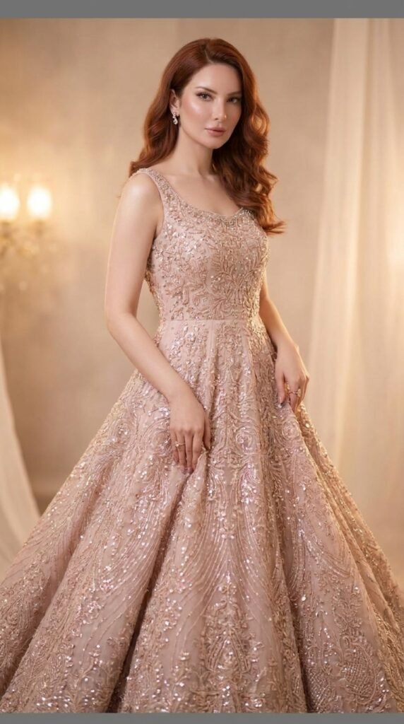 Female model wearing pink gown 202605161251