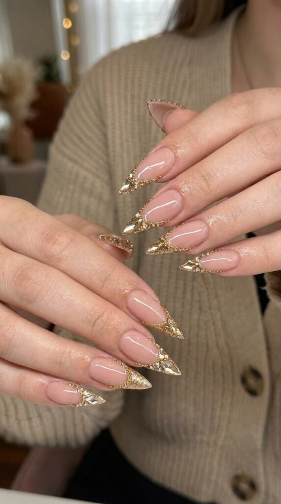 Luxury Nail Design Ideas: Rhinestones, Metallic Tips & Shapes 4 Hands with nude pink nails 202605150249