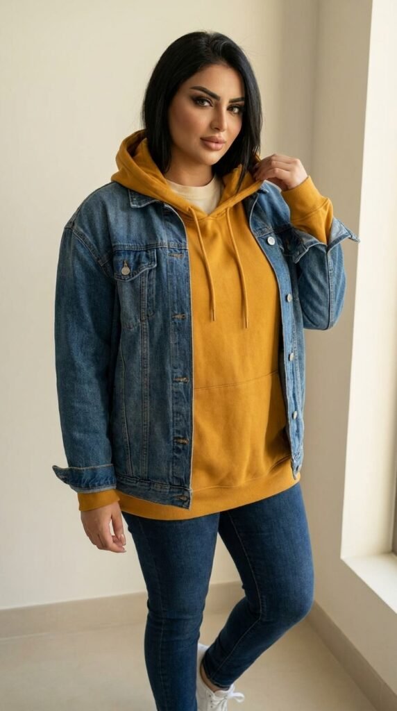 Model adjusting hoodie indoors 202605150209