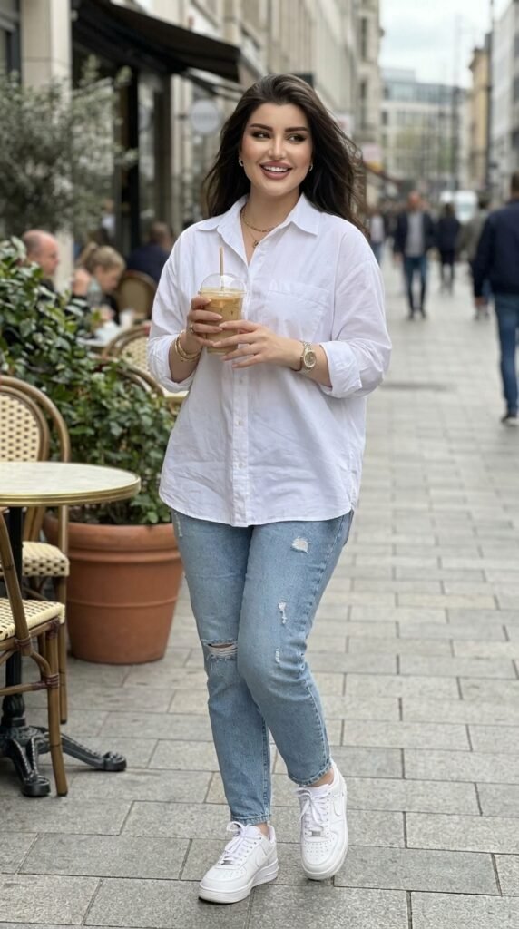 Model holding iced coffee smiling 202605171649