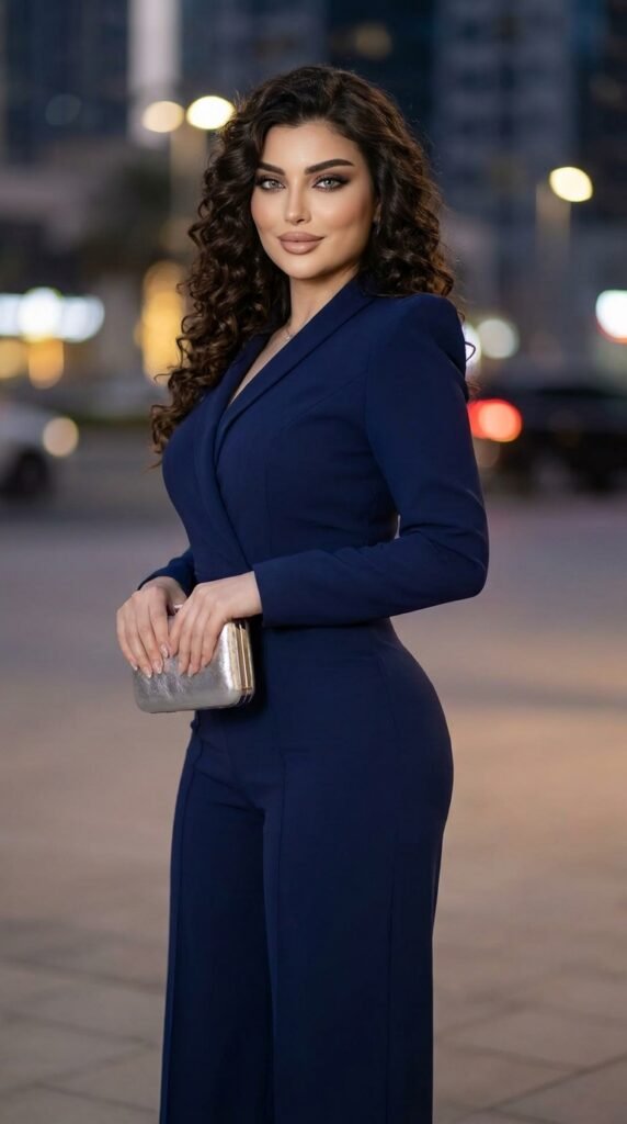 Celebrity-Inspired Evening Outfits | Glam Fashion Ideas 2026 4 Model in navy jumpsuit confident… 202605161701