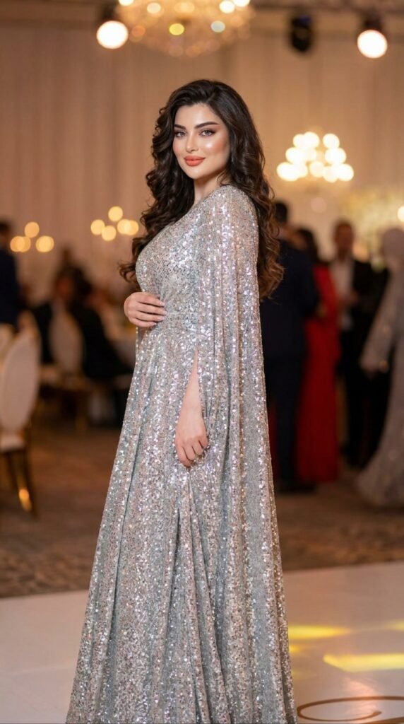 Celebrity-Inspired Evening Outfits | Glam Fashion Ideas 2026 2 Model in sequined gown smiling 202605161657