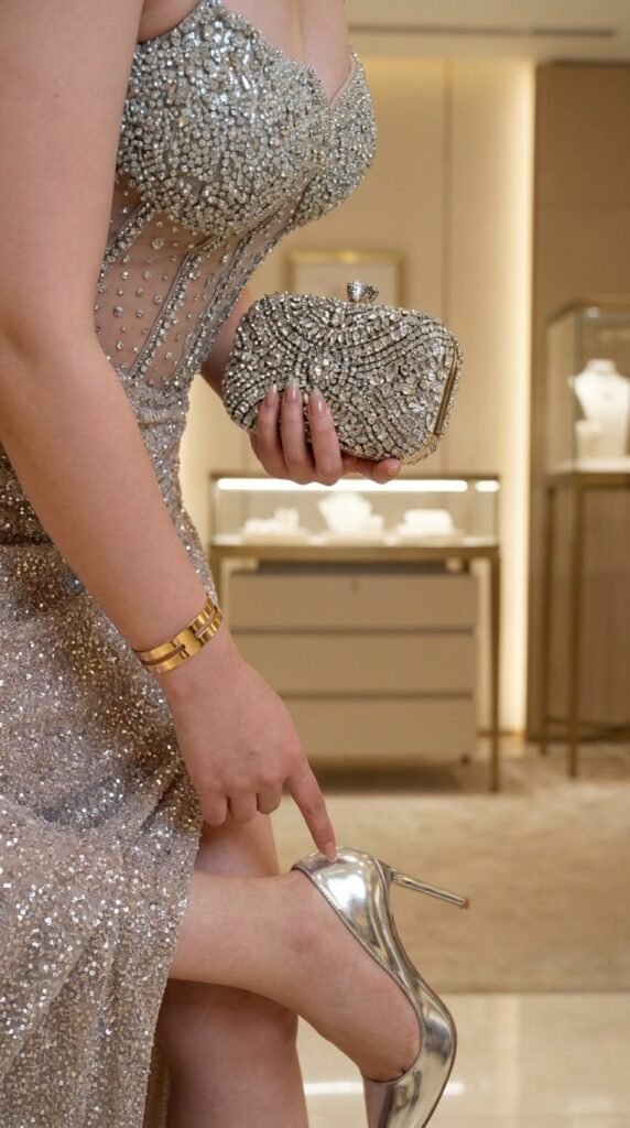 Golden Glamour: Metallic Gown Fashion Trends in 2026 7 Model showcasing luxury accessories 202605171816