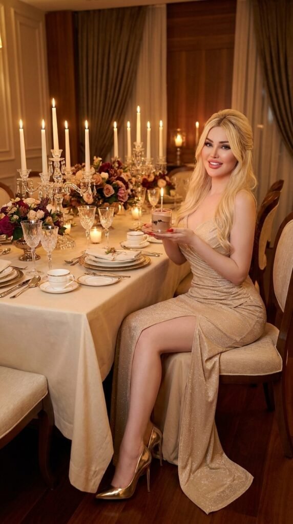 Model wearing shimmer dress 202605171956