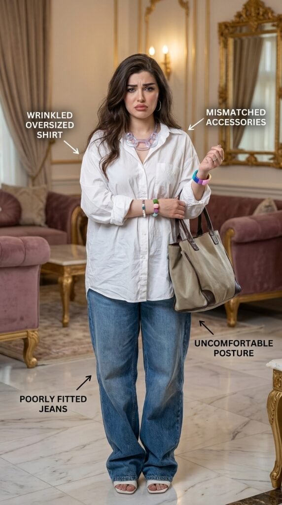 Model wearing wrinkled shirt jeans 202605172357