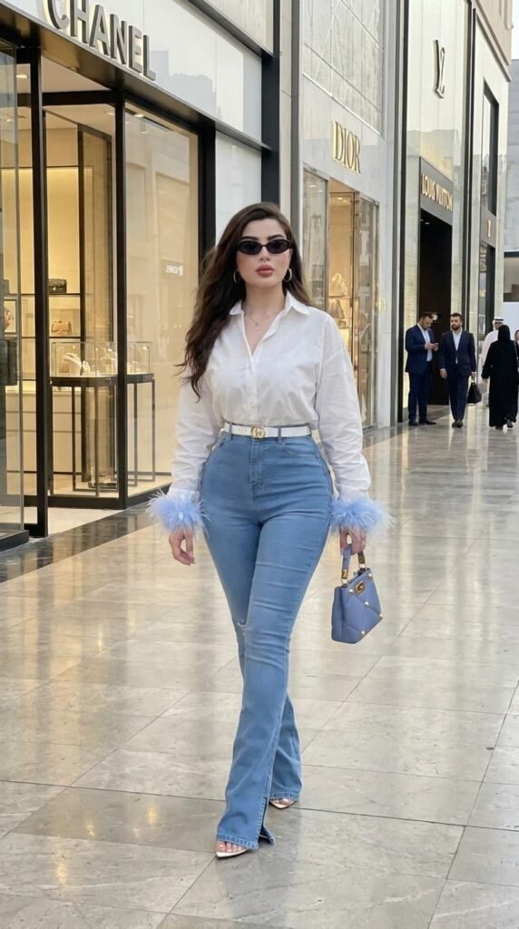 Woman walking beside luxury stores 202605172345